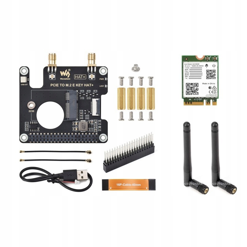 Hat+ PCIe do M.2 E Key Acce A z Wireless-AX210 i antenami- Waveshare 30397