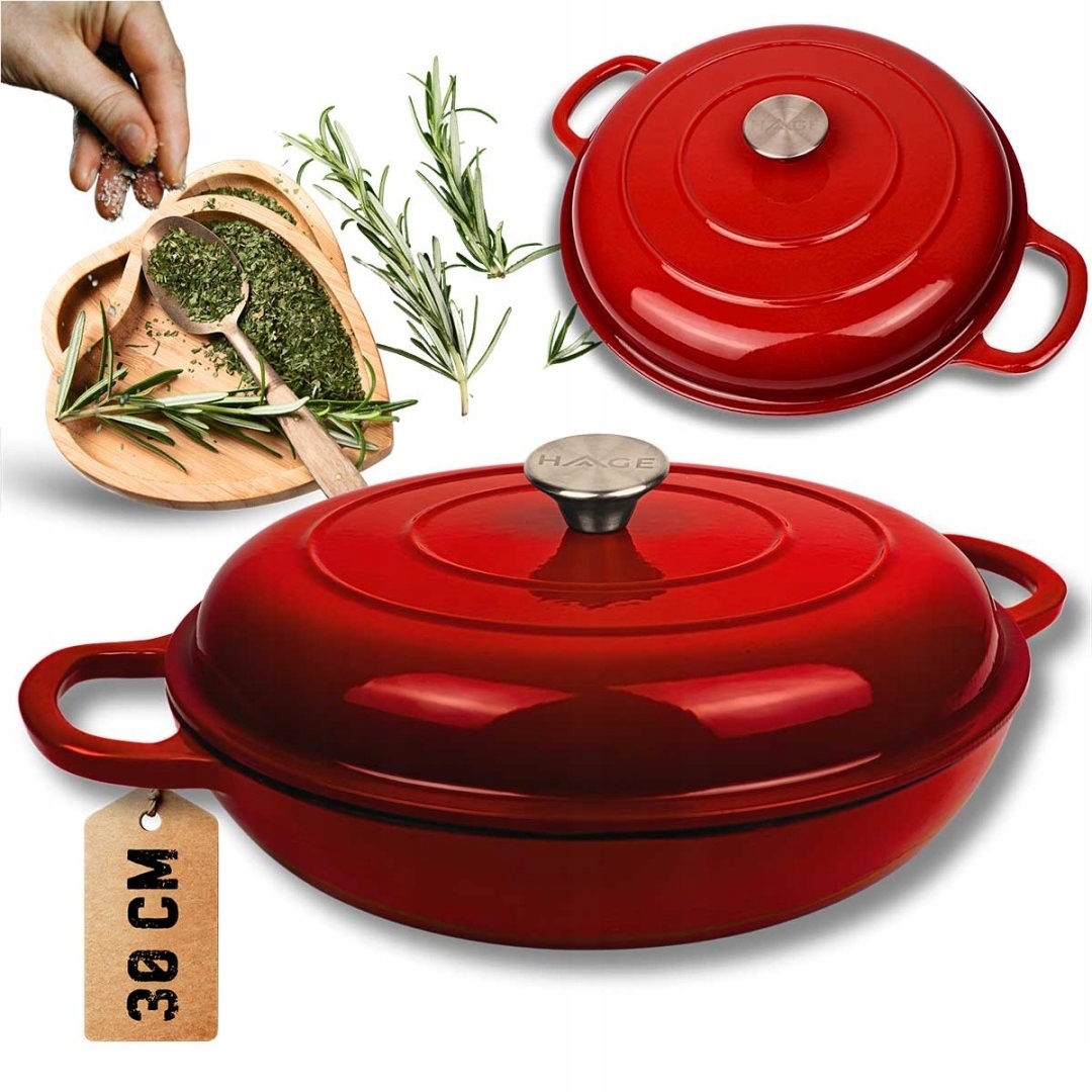 Smaltovaný Hrniec Liatinový Plochý 30 cm 3L Hage Červený