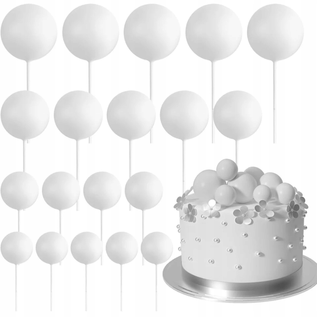 TOPPER KULE KULKI NA PIKU BIAŁE 20szt DEKORACJA OZDOBA NA TORT 310