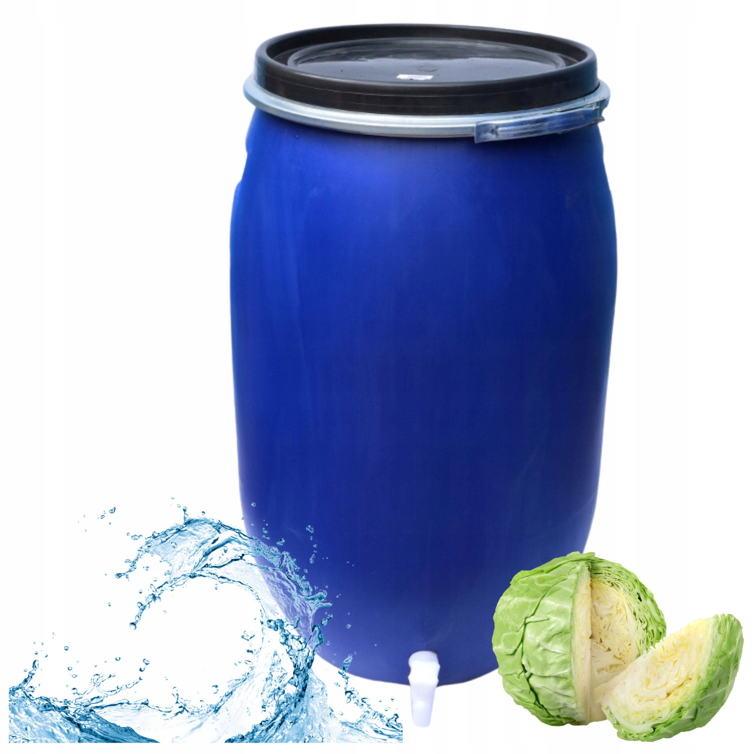 BECZKA PLASTIKOWA DO KISZENIA KAPUSTY ZBIORNIK NA WODĘ Z KRANEM OBEJMĄ 120L