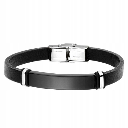 Pánský černý náramek z přírodní kůže, černá destička Gravírování