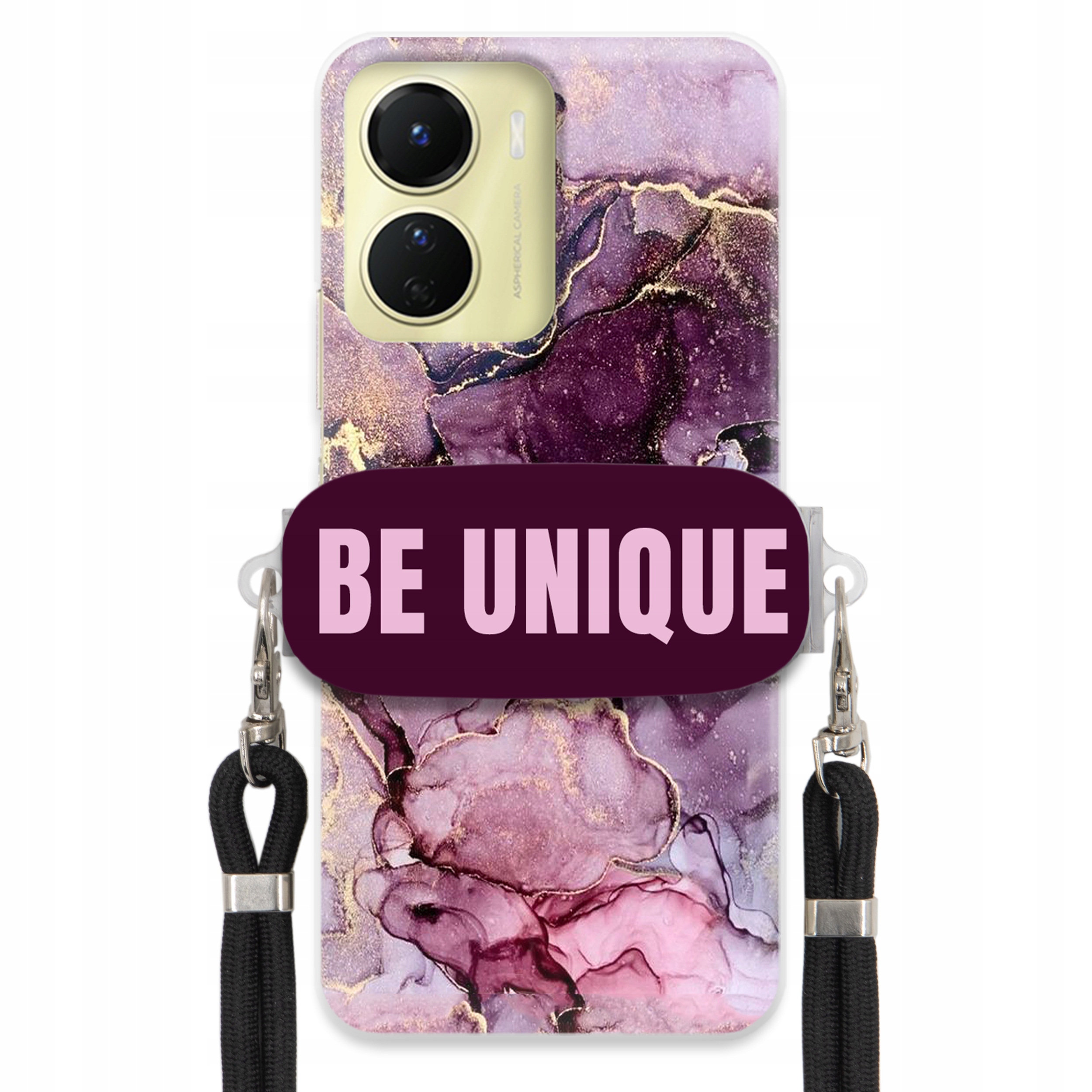 Prémiové puzdro pre Vivo Y16 4G držiak na šnúrku Čierny fialový mramor