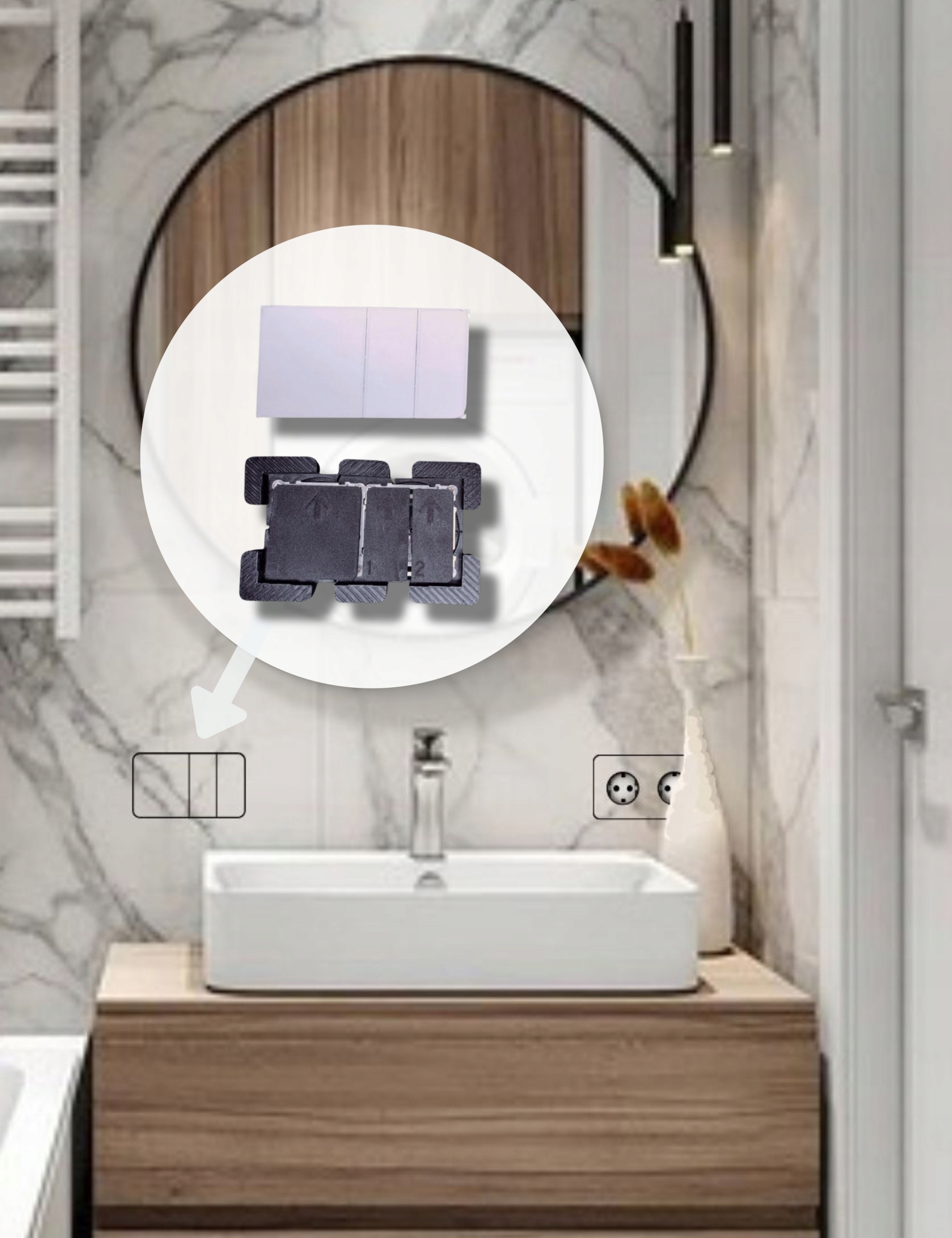 Sada skrytých vypínačov: jednoduchý a dvojitý bez príslušenstva