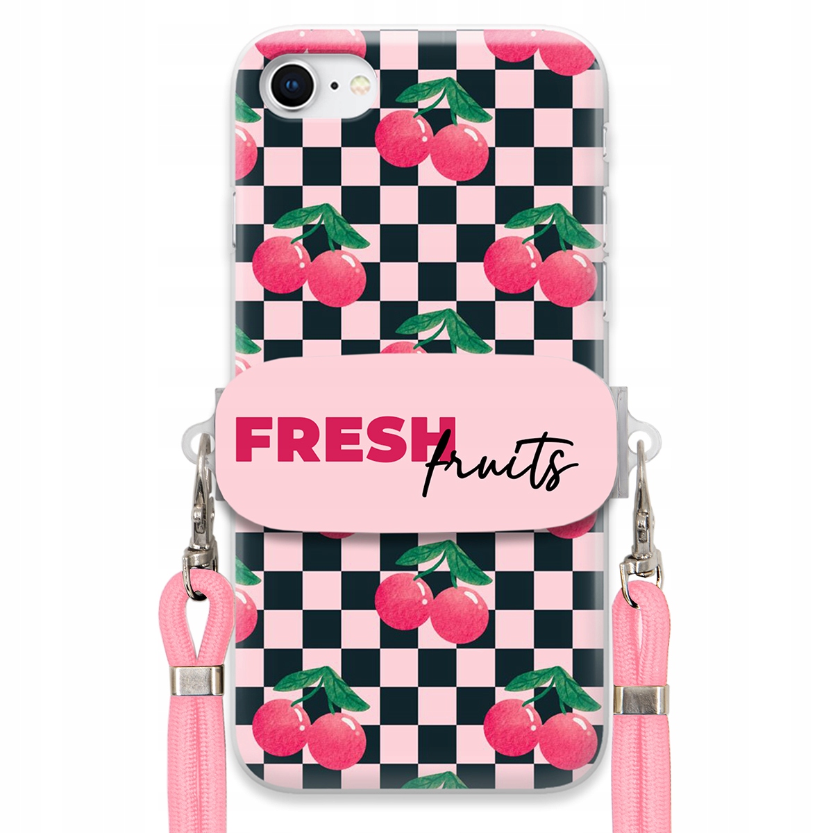 Pouzdro pro iPhone SE2 Vodítko Pink Crossbody Držák Šachovnice Fresh Fruits