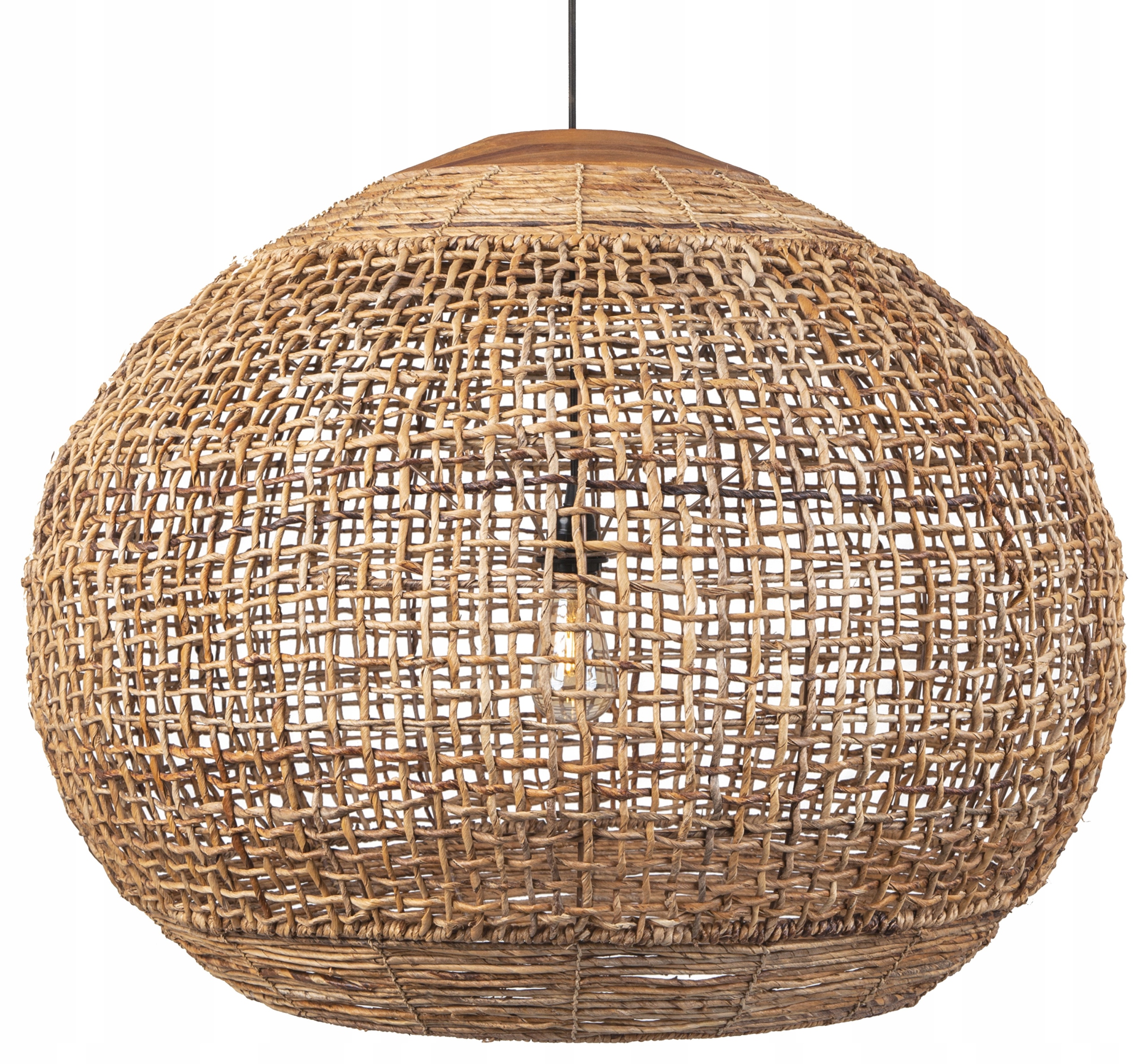 Lampa Wisząca Pleciona z Drewna Tekowego i Kory Abaki Boho Naturalna 65x83