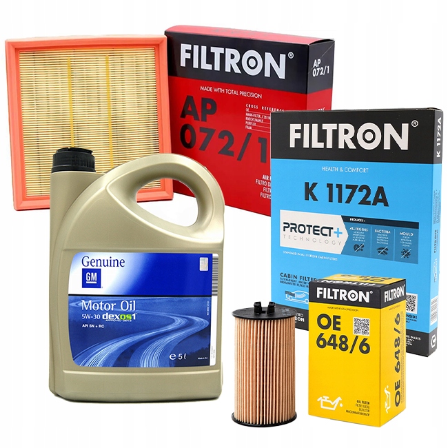 Olej Gm Opel Dexos1 5 l 5W-30 zestaw filtrów Filtron Crosa D E