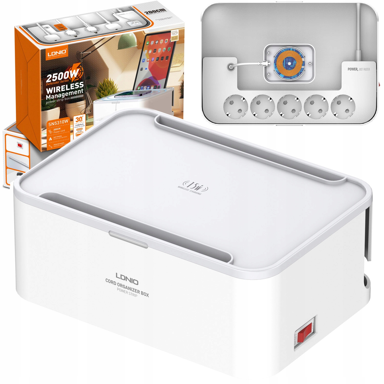 Ładowarka LDNIO Listwa Zasilająca Zasilacz Organizer Kabli USB Przedłużacz