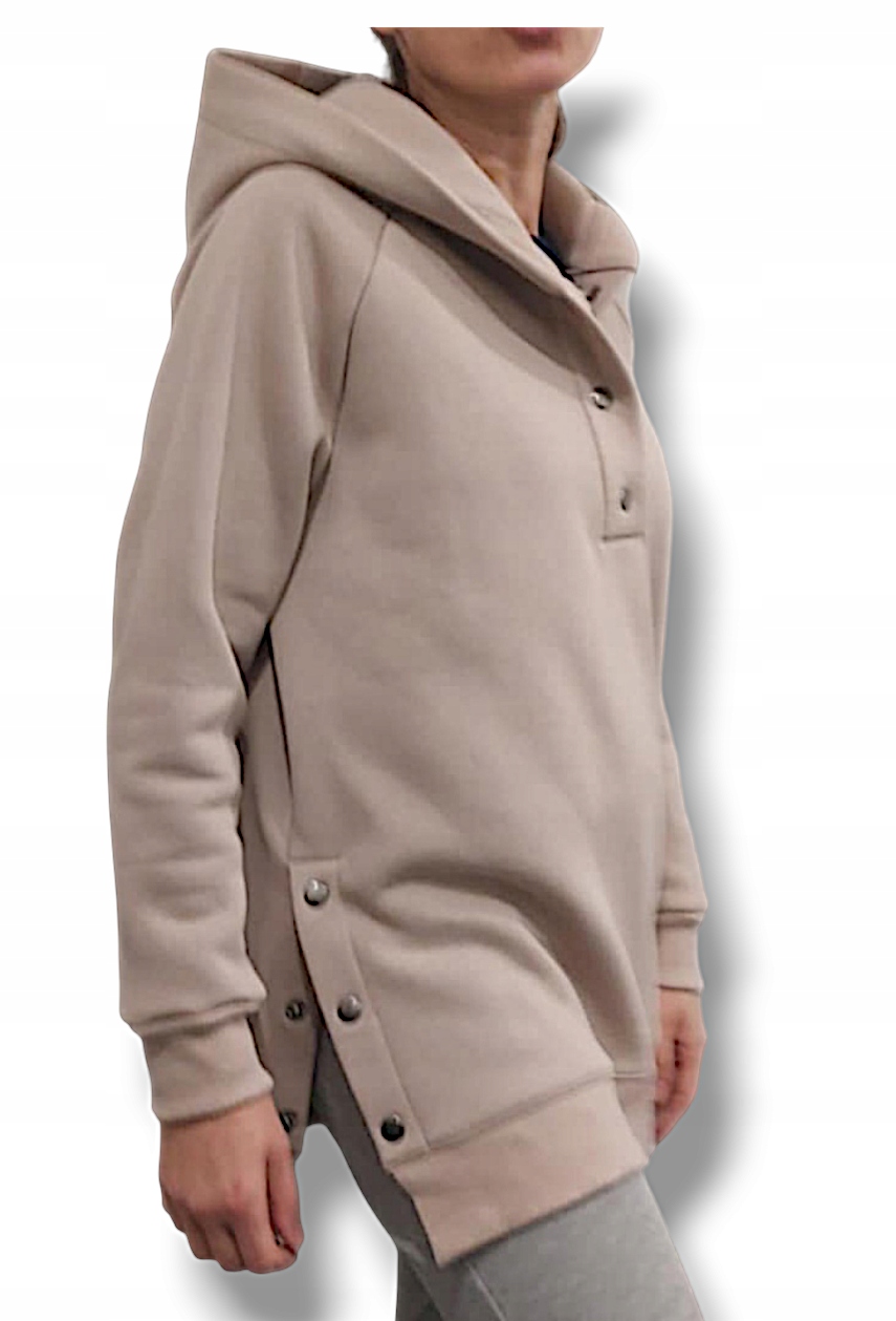 Mikina s kapucí se zapínáním na druky, béžová bavlna, velikost Xs