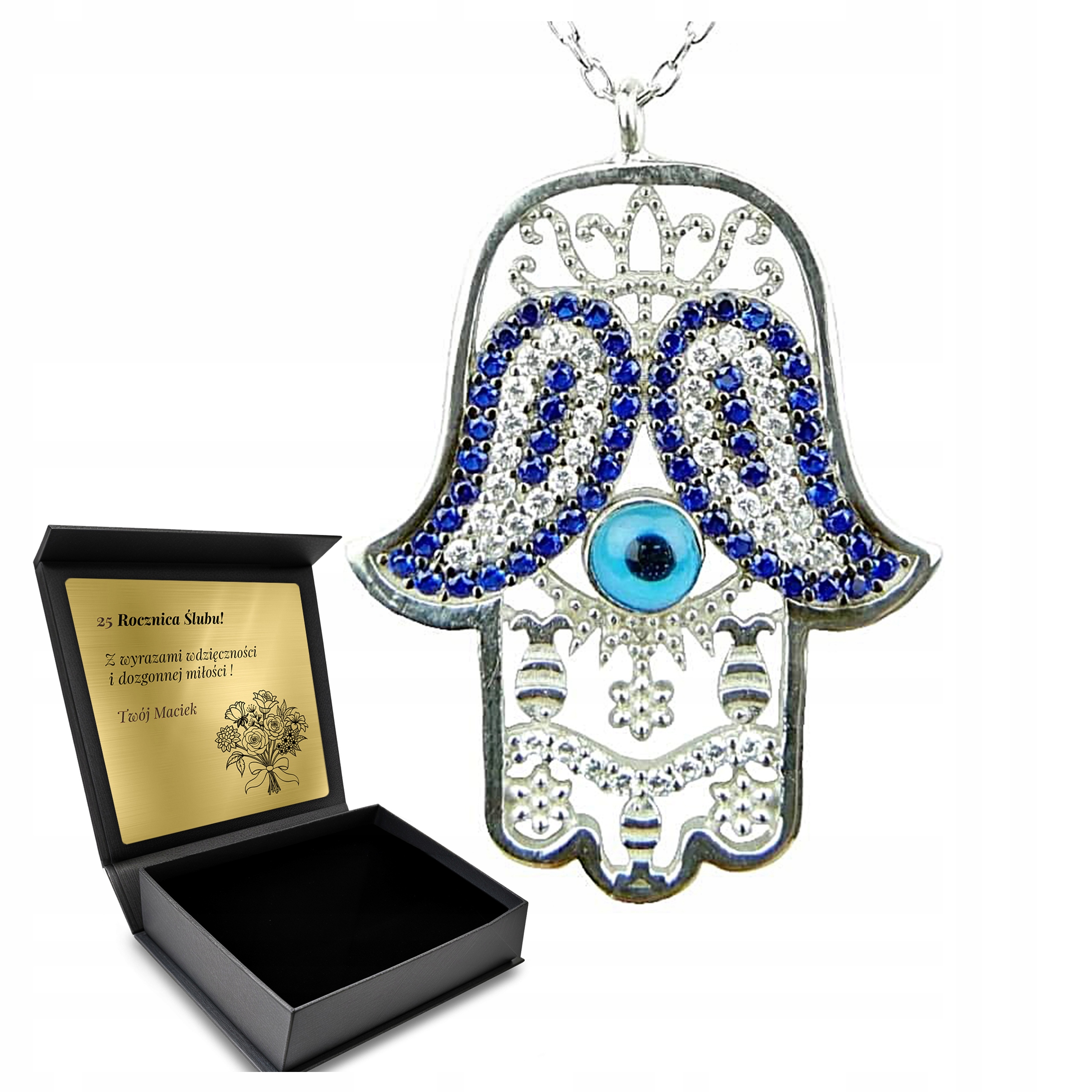 Řetízek Přívěsek Oko proroka Ruka Fatimy Hamsa Turecké šperky Gravírování