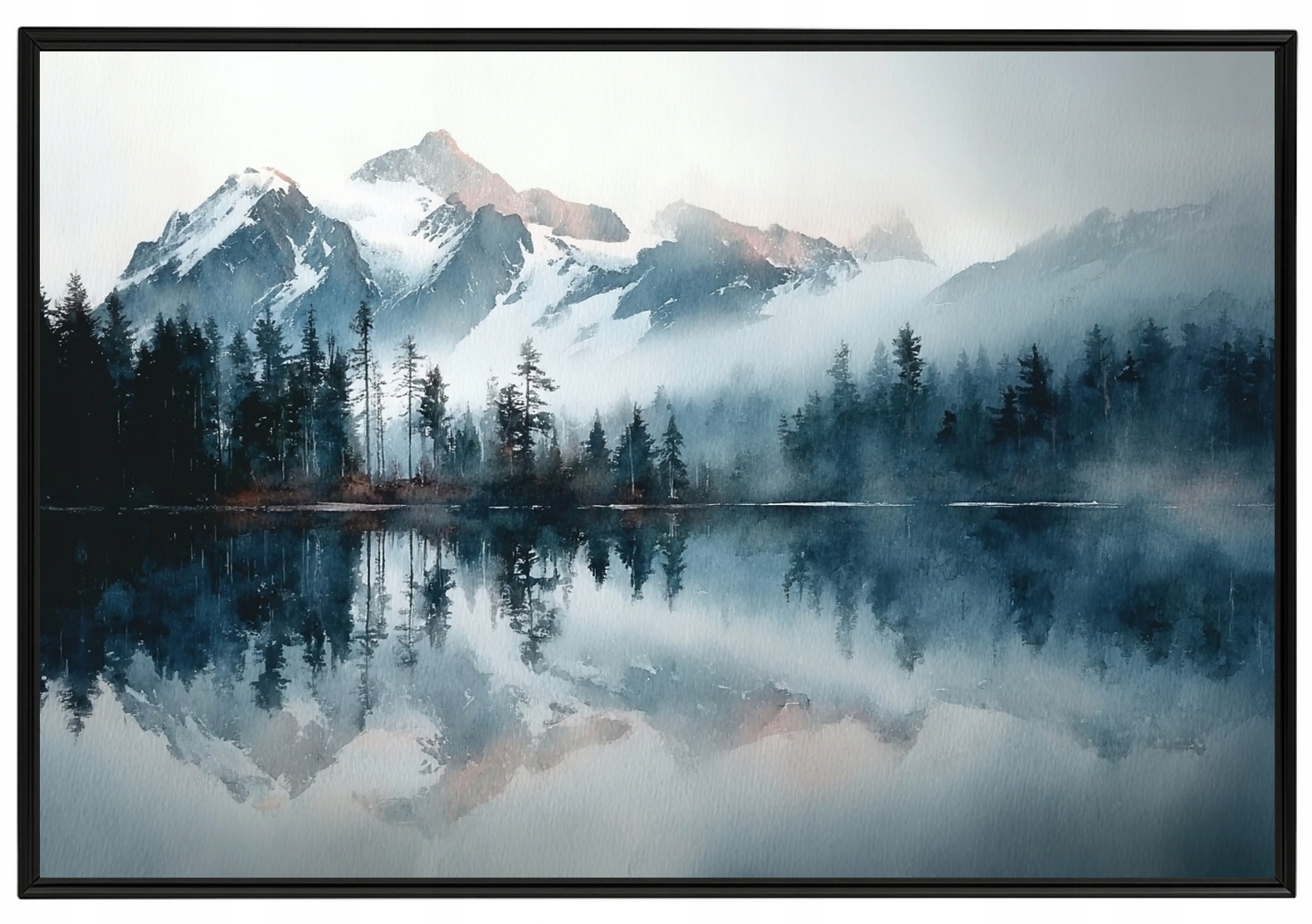 Plakát Rámeček Hliníkovým Rámem Hory Jezero Odrezek Mlha Krajina Zen 60x40