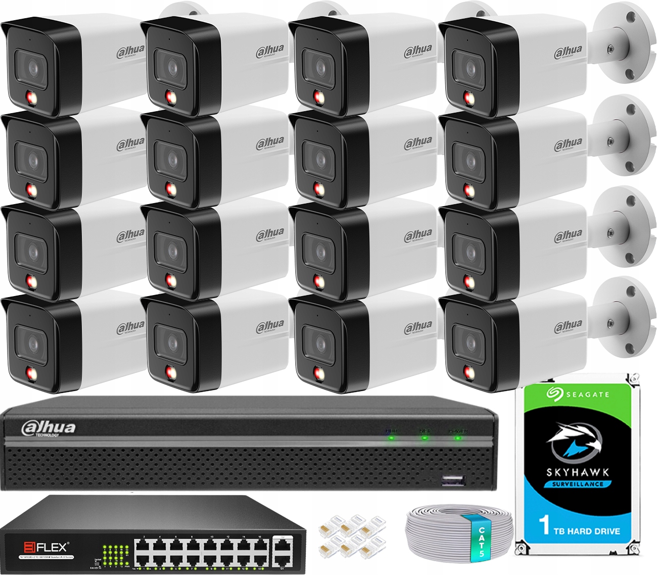 Sada na monitorovanie Dahua 16 kamier 6MPx Deň/Noc Farba Vonkajšia detekcia