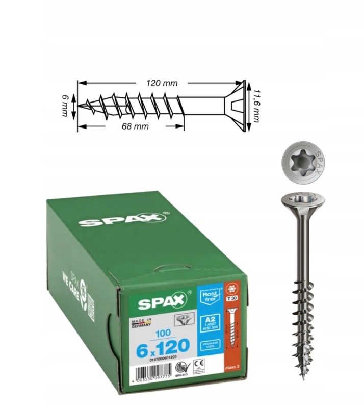 Univerzální vrut do dřeva spax 6 x 120 A2 Txtg 100 ks
