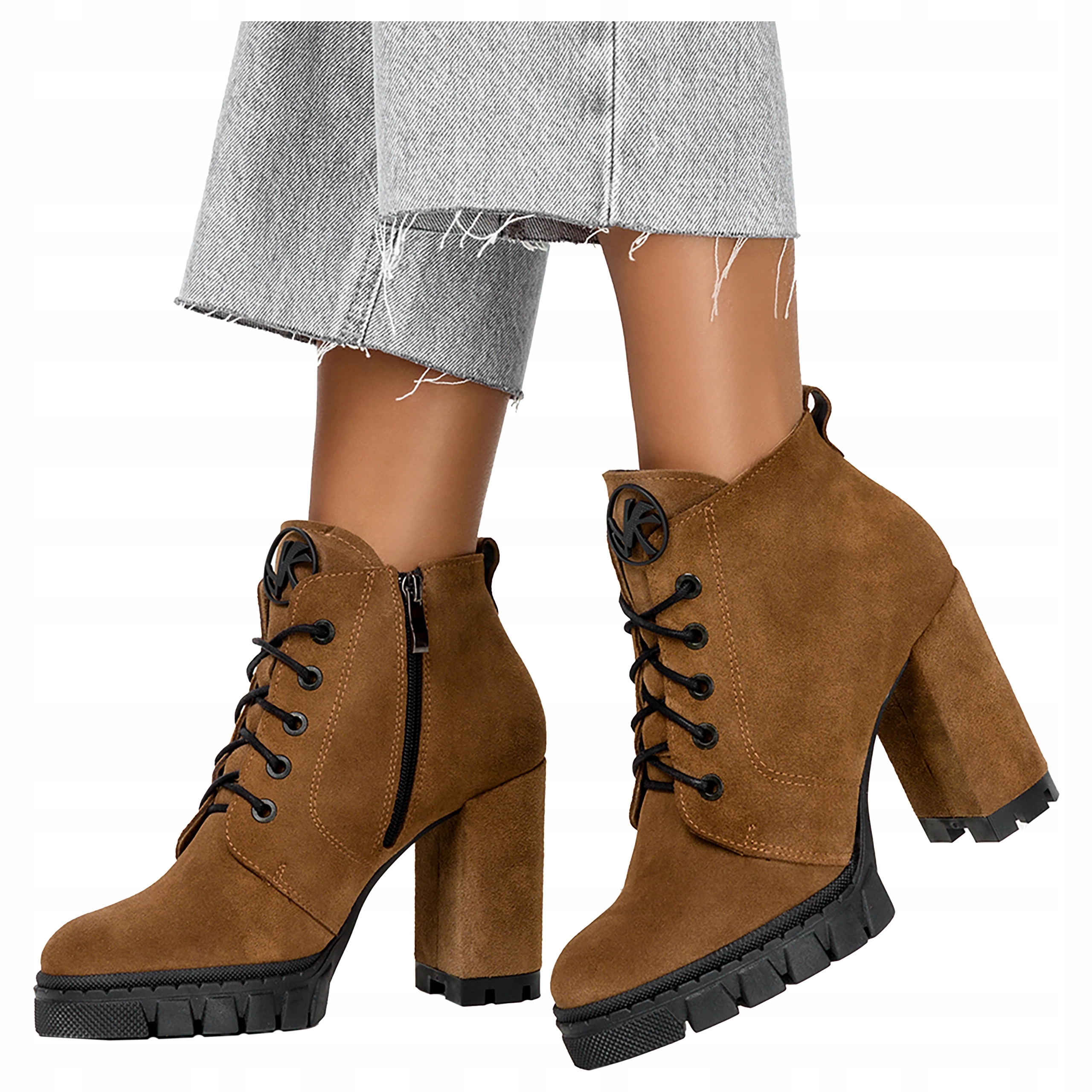 Dámské Kotníkové Boty Kožené Hnědé Stabilní Podpatek Sloupek Módní Šněrovací velikost 40