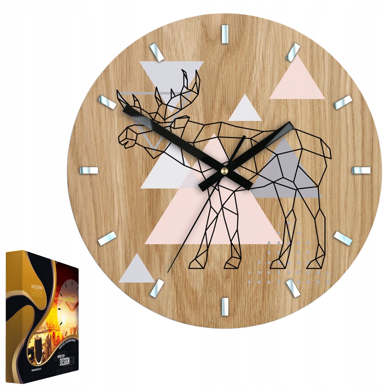 Nástěnné hodiny Dřevěné Dubové Akrylové Los Geometrické Kulatý Křemenné