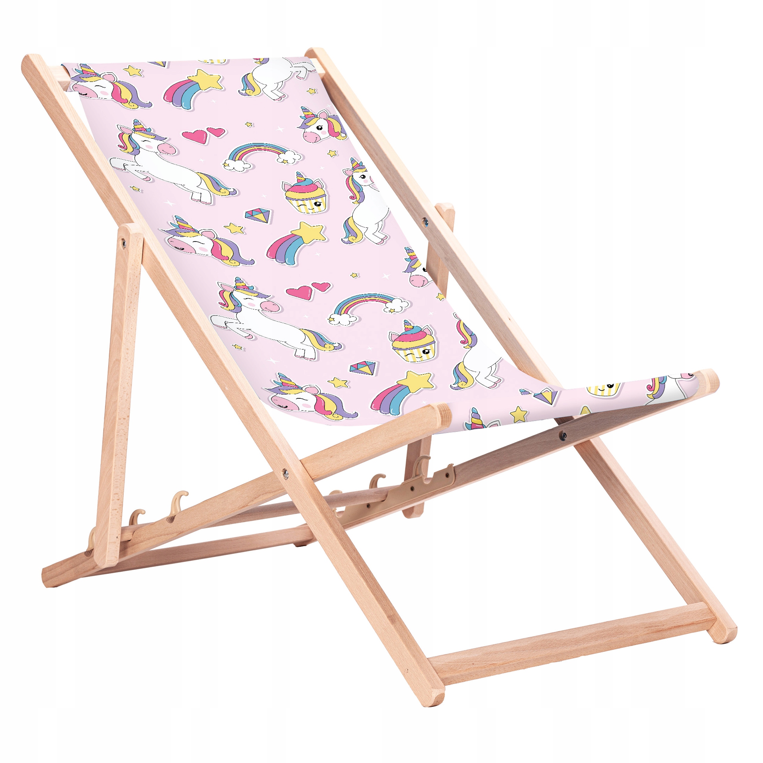 Leżak drewniany z nadrukiem Tęczowy jednorożec KN54