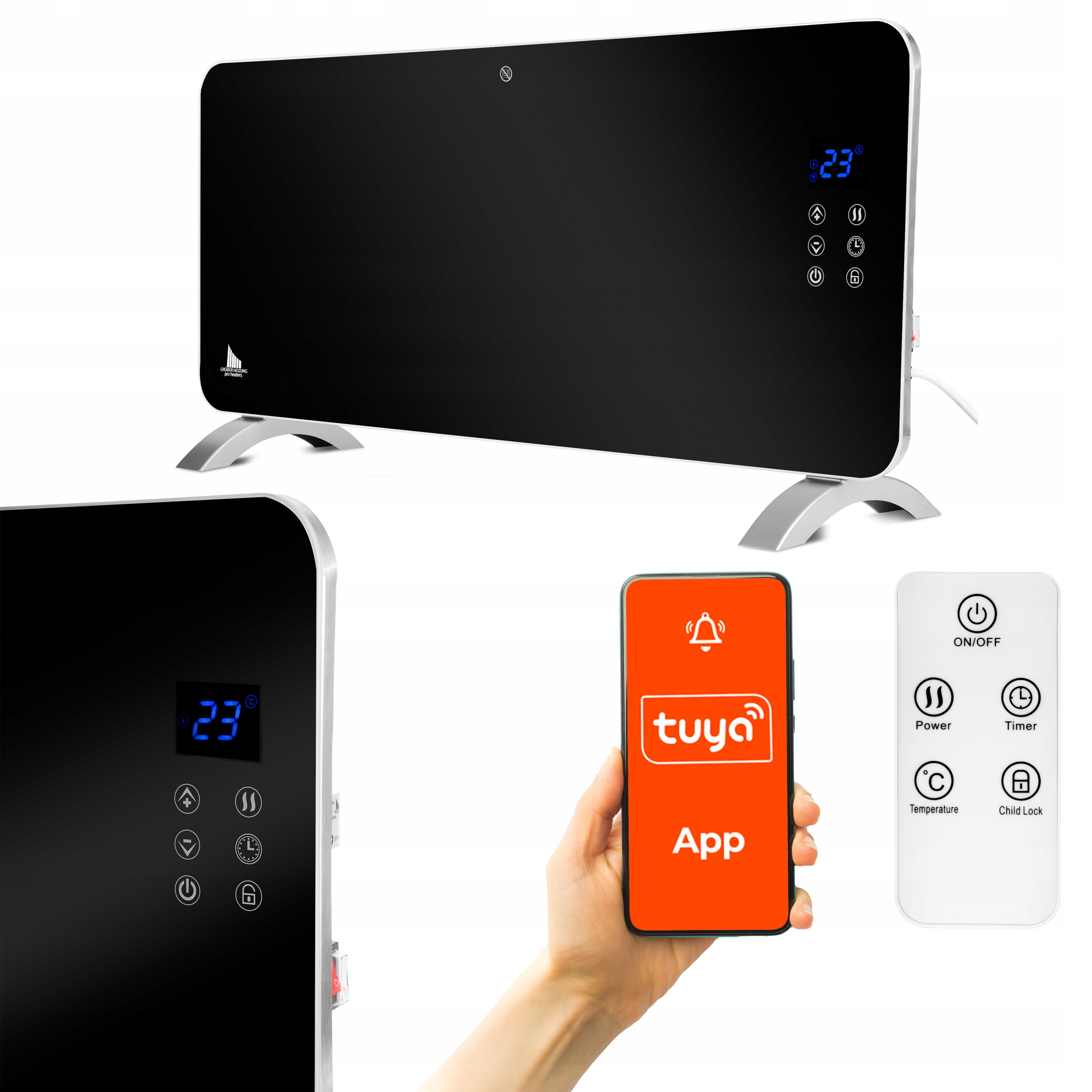 

Grzejnik elektryczny szklany 2000W Led WiFi