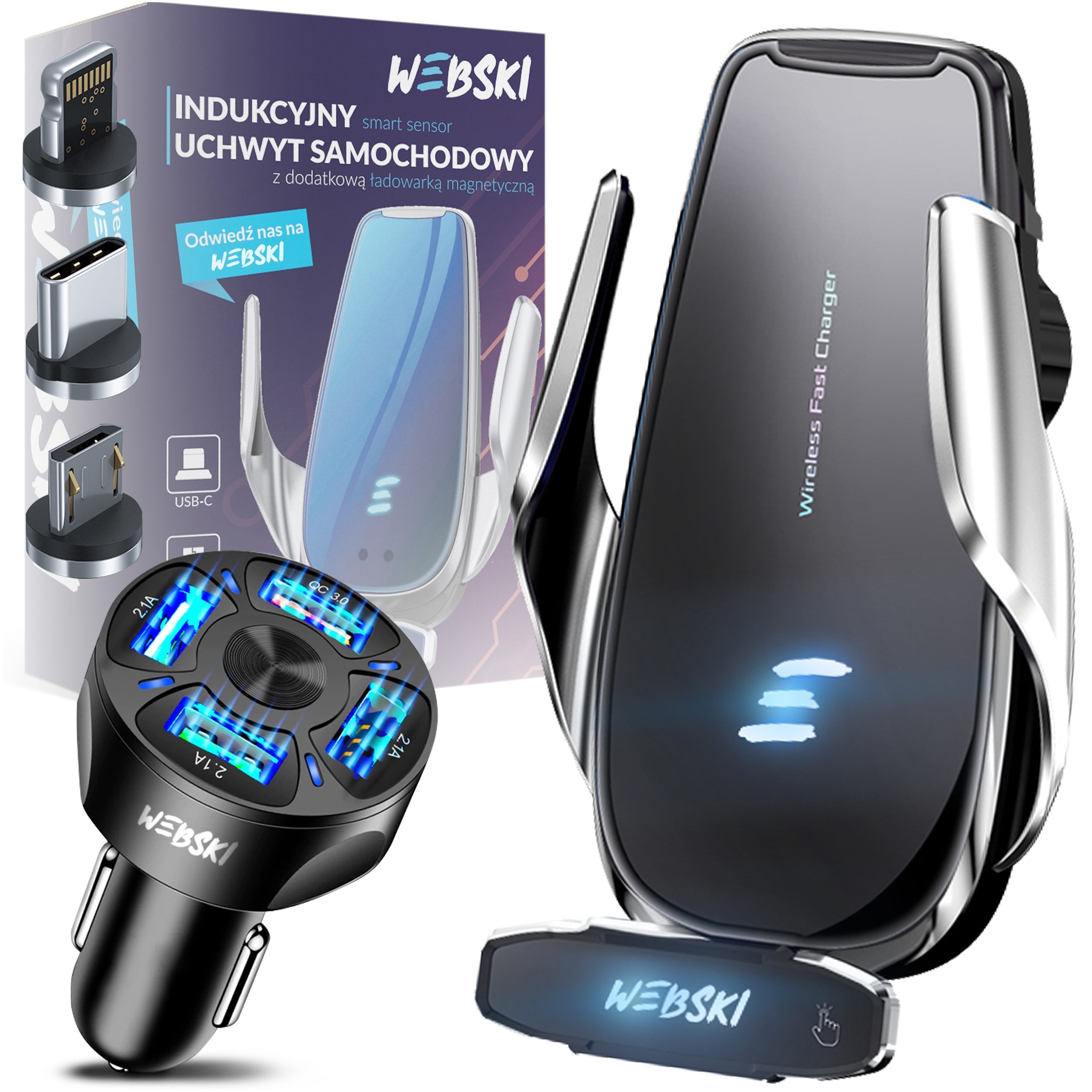

Uchwyt Indukcyjny Ładowarka Samochodowa Qc 4xUSB