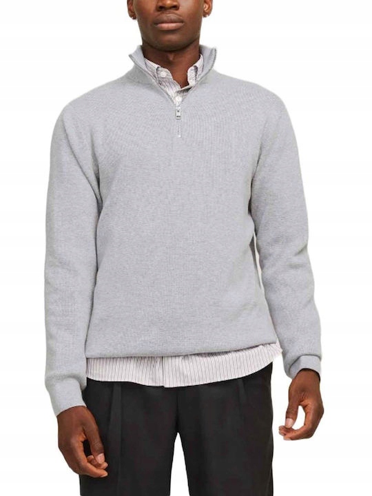 Jackjones Pánský Svetr Šedý Pologolf Se Zipem Z Bavlny, Velikost 6BA