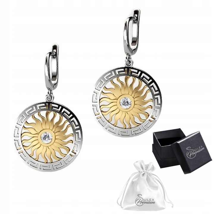 Náušnice Závěsné Stříbrné Řecké Slunce se Zirkonií Stříbro 925 Rhodiované