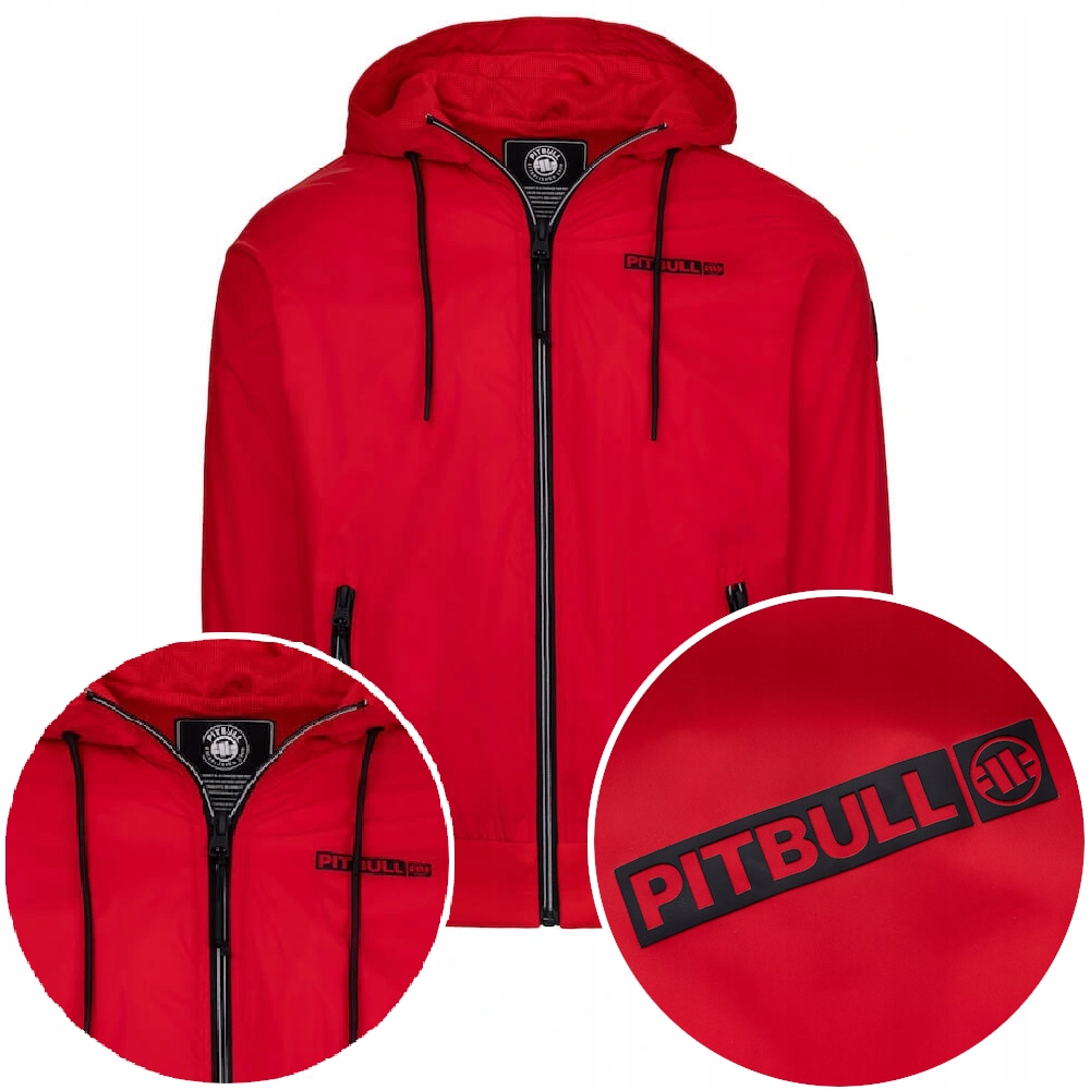 Męska Kurtka Wiosenna Pit Bull Athletic Logo z Kapturem Wiatroszczelna_L