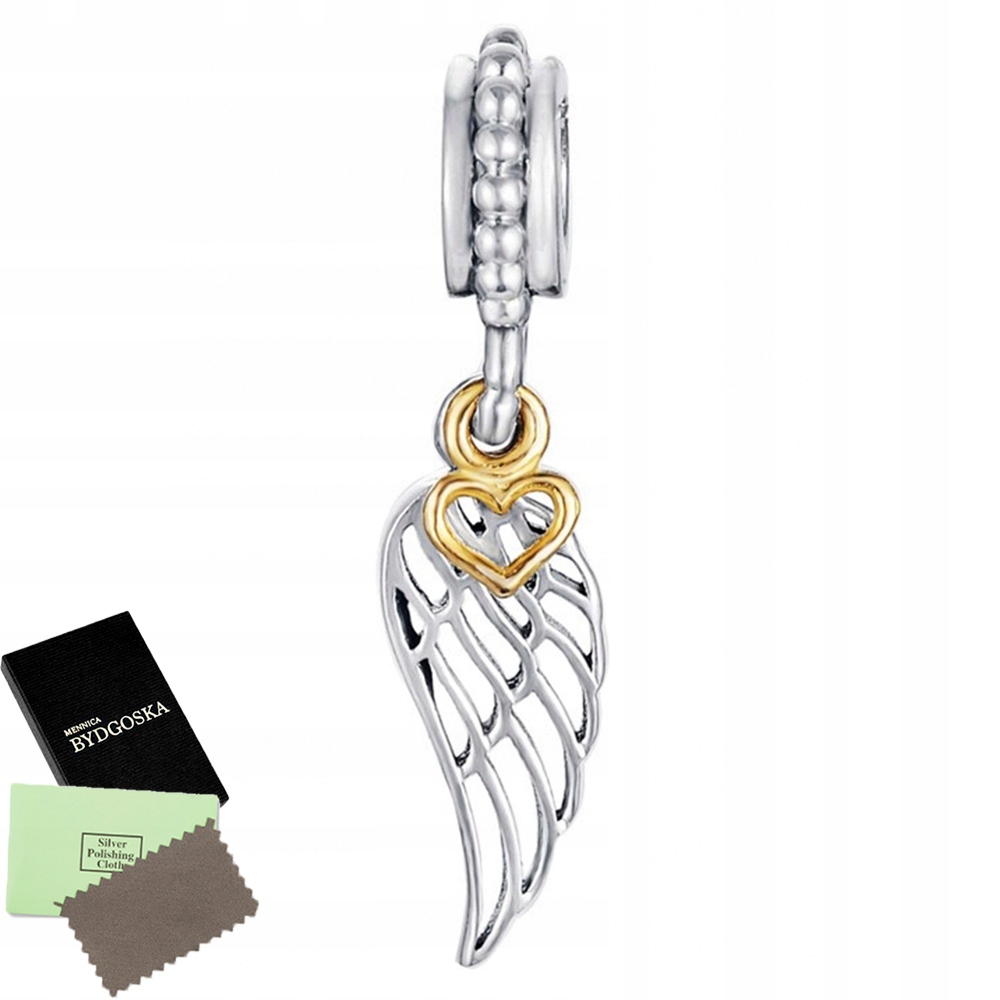 

Charms Srebrny Serce beads Skrzydło