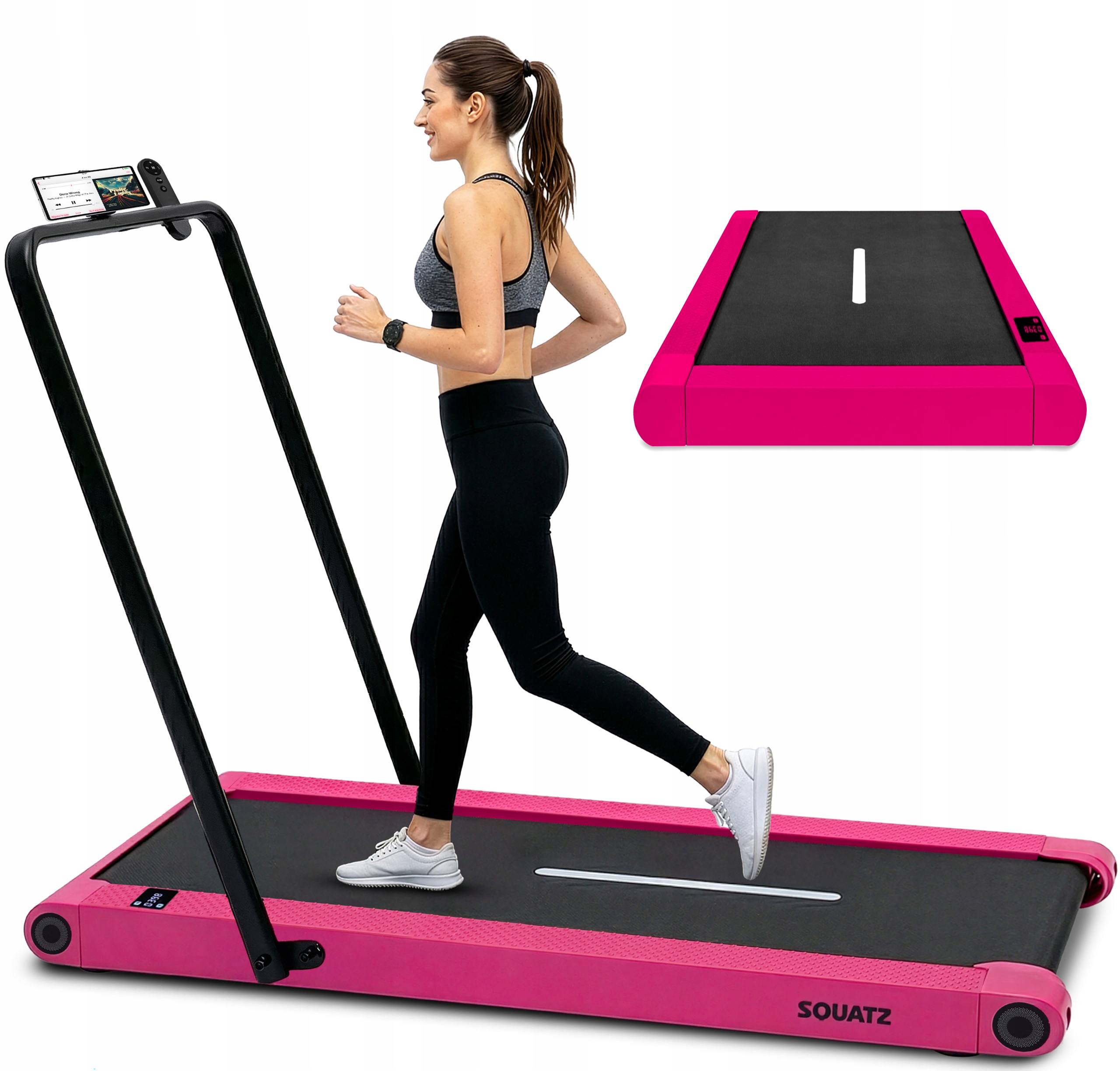 Bieżnia Domowa Elektryczna Skladana Funkcja Wibracji Walking Pad Różowa