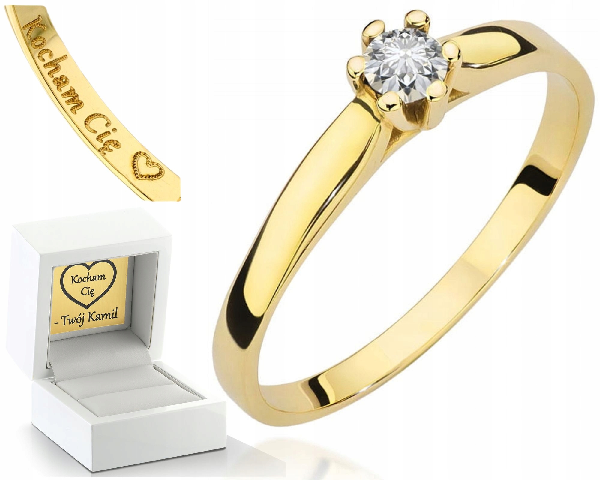 Zásnubní Prstýnek Diamant Žluté Zlato Gravírování Bonus 585 Dárek