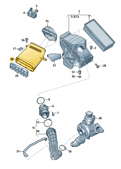 KROCIEC SSACY FILTRA POWIETRZA AUDI A4 B8 ASO Part manufacturer Audi OE