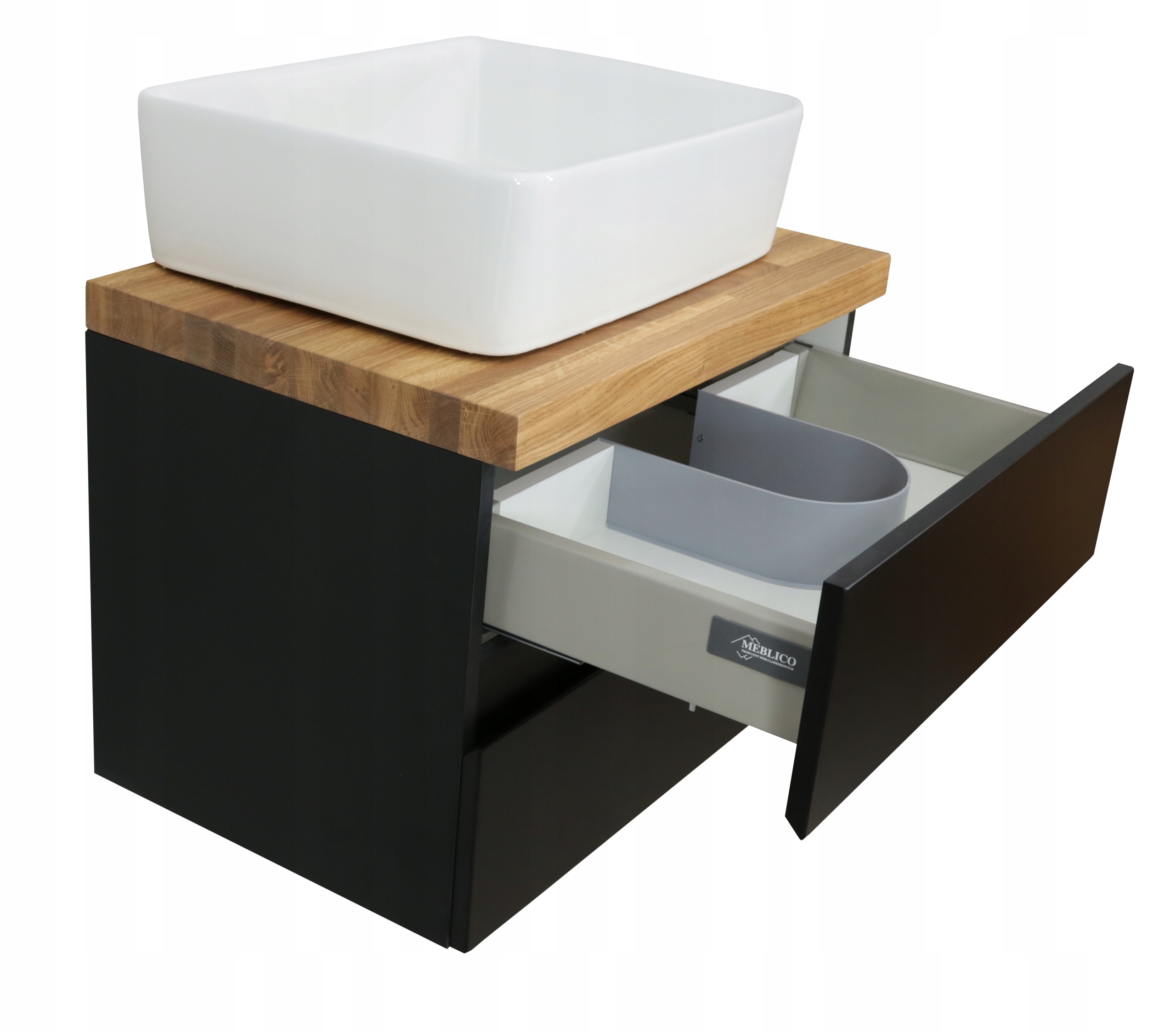 SZAFKA POD UMYWALKĘ LAKIER CZARNY MAT + LITY BLAT DĘBOWY | 60 CM | MDF Głębokość mebla 40 cm