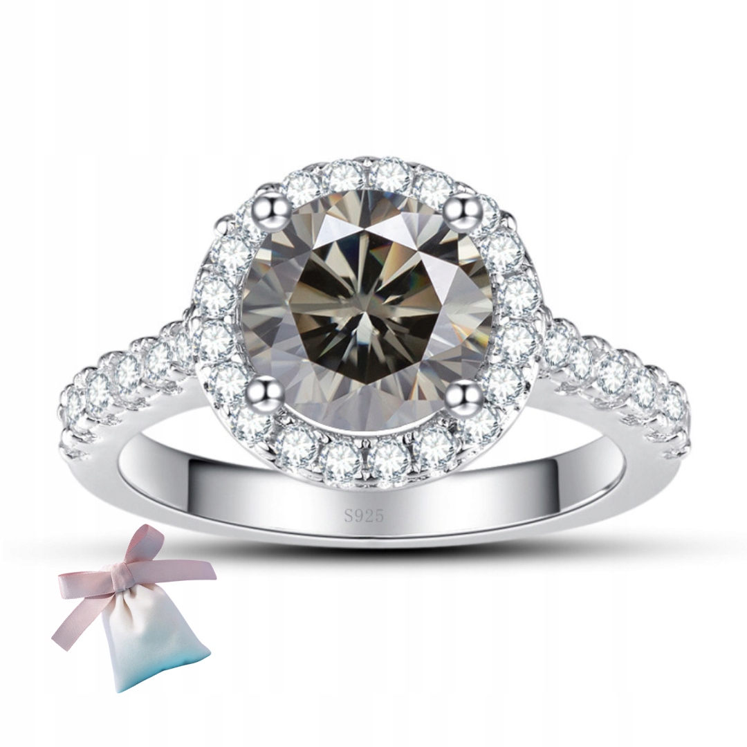Prstýnek Halo s diamantem Moissanit stříbro 925 moissanite šedý