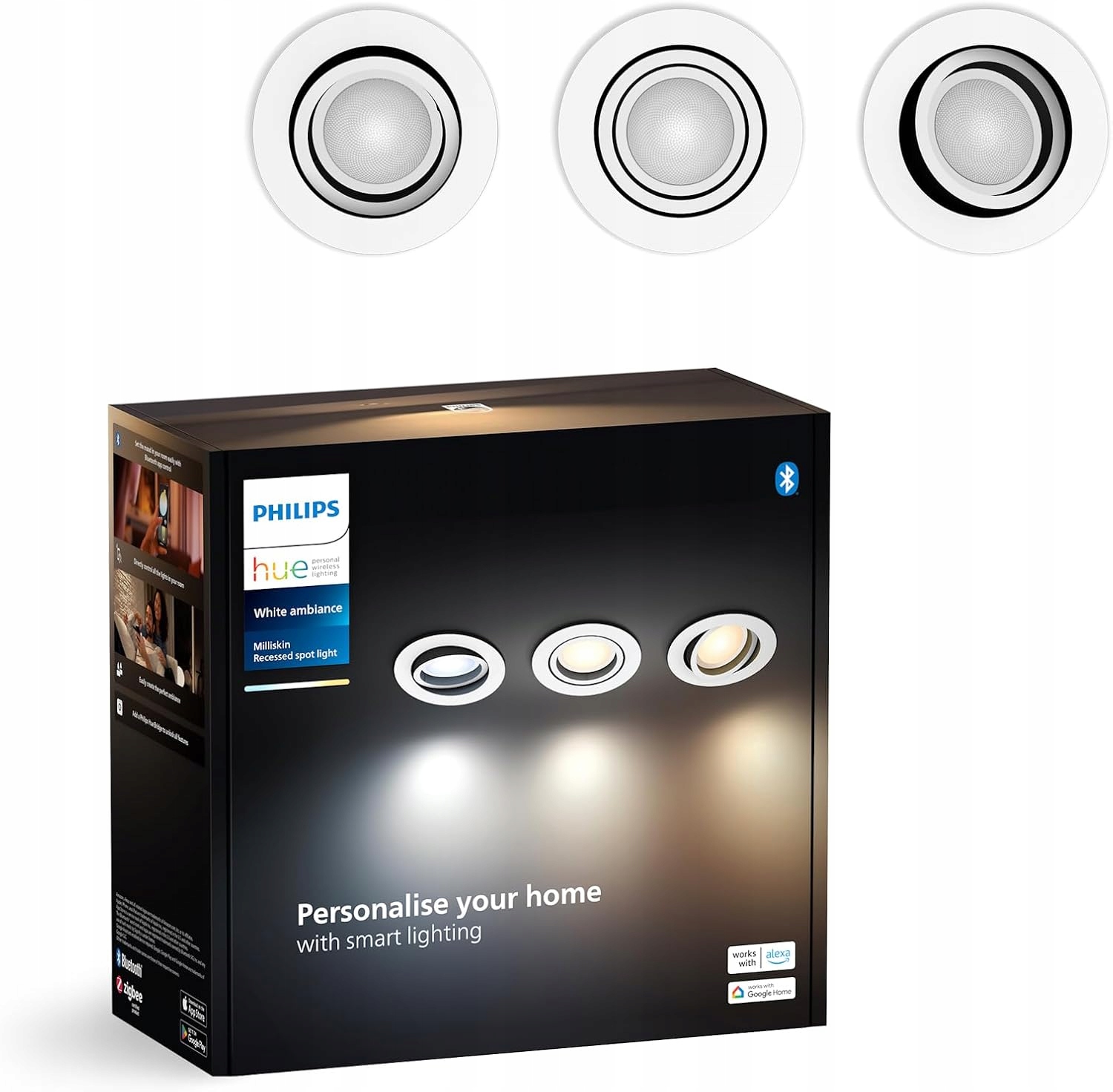 Podomietkové zapustené Led svietidlo Philips Hue Milliskin White Ambiance 3 ks