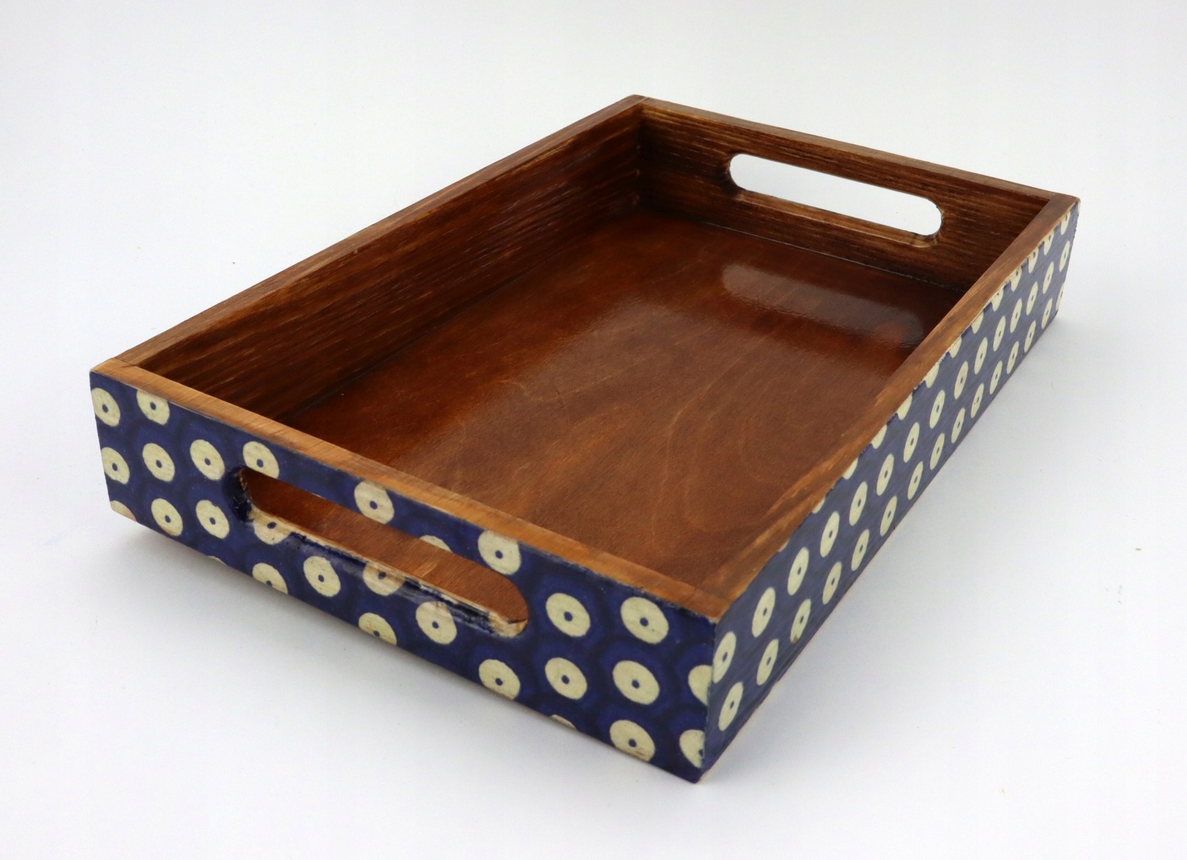 Dřevěný podnos, podnos, vzor Bolesławiec, puntíky