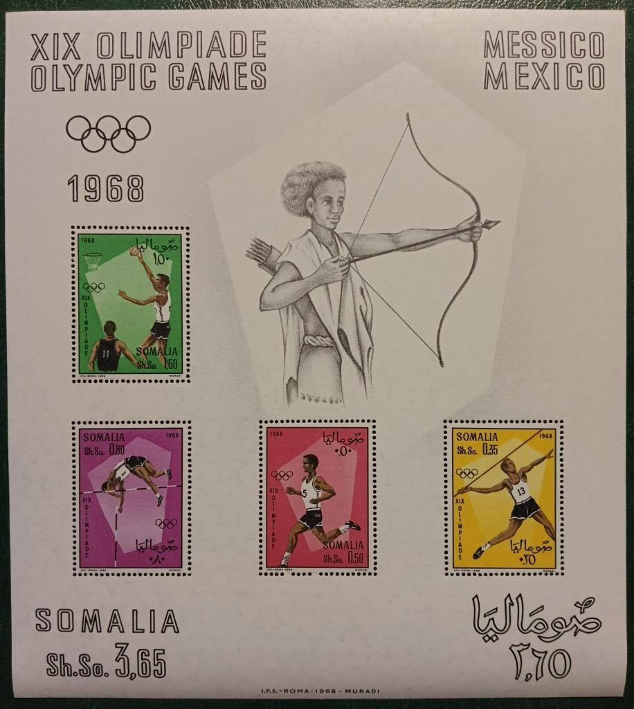 SPORT ŚWIATA - SOMALIA Mi BL2 ** - czysty - OLIMPIADA W MEKSYKU 1968