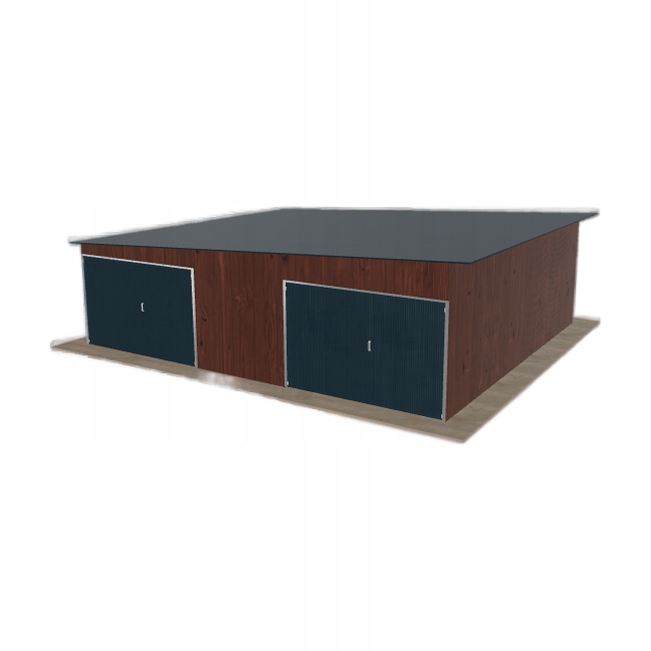 Plechová garáž 8x7 m, dvoupolohová, spád vlevo, tmavý ořech