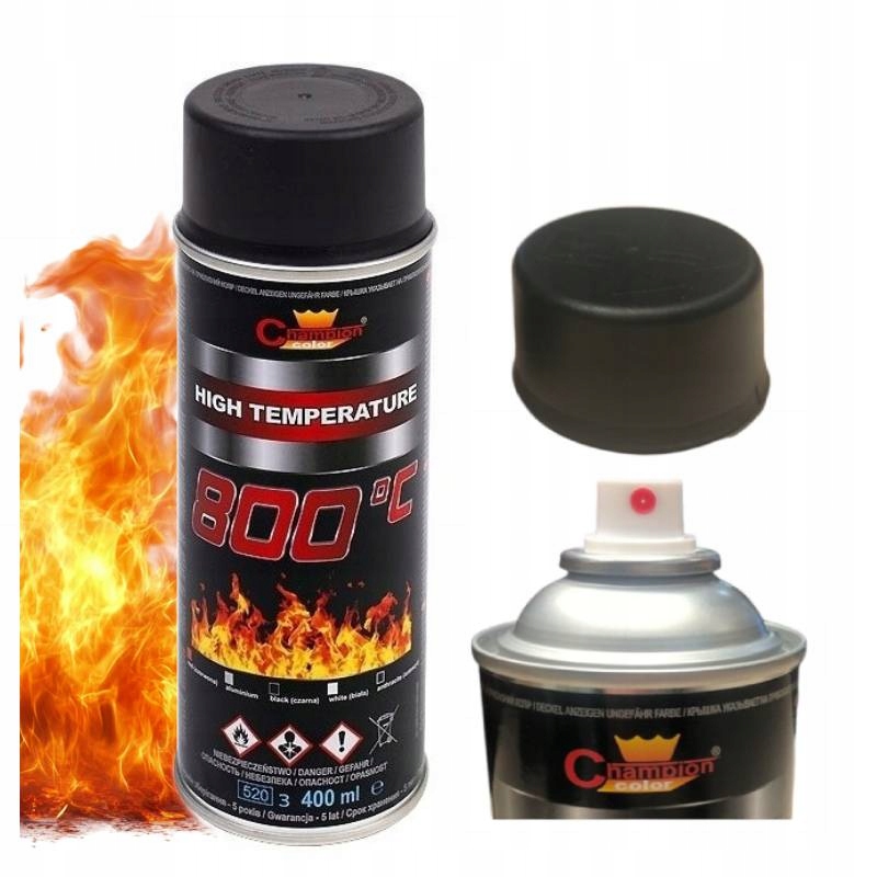 Farba Lakier żaroodporna 800°C Sprayczarny 400ML Emalia do kominka girlla