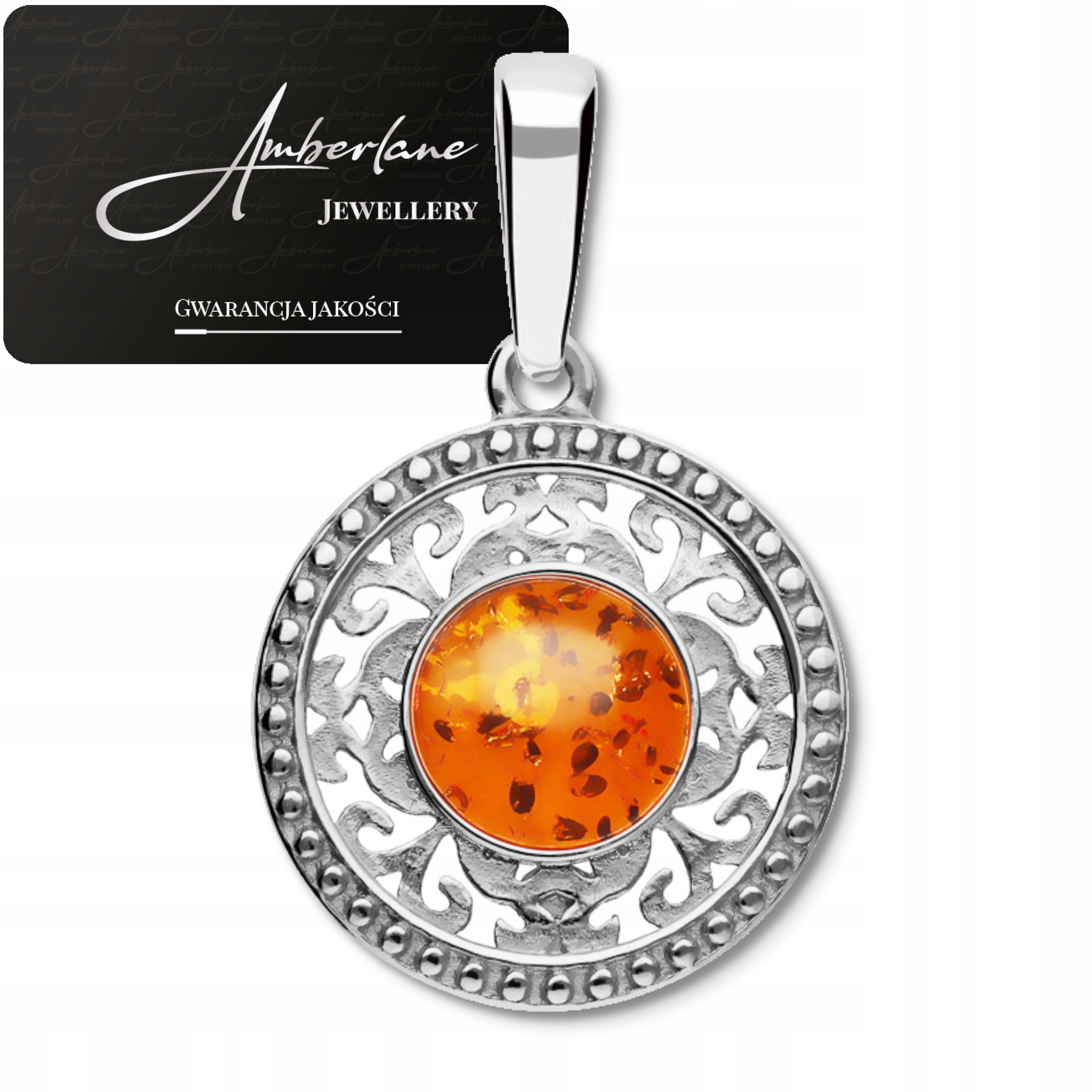 Stříbrný Přívěsek S Koňakovým Jantarem – prolamovaný přívěsek stříbro 925