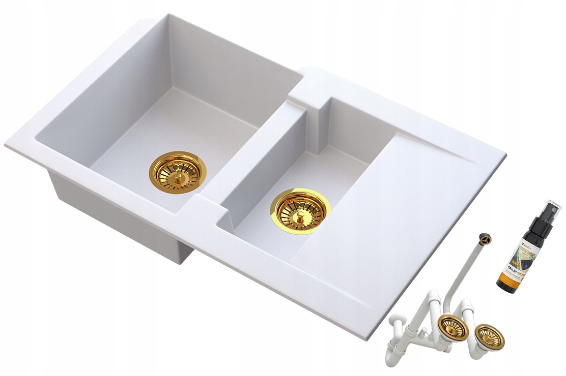 Granitový polodrahokamový drez Forma, sada, zlatý sifón