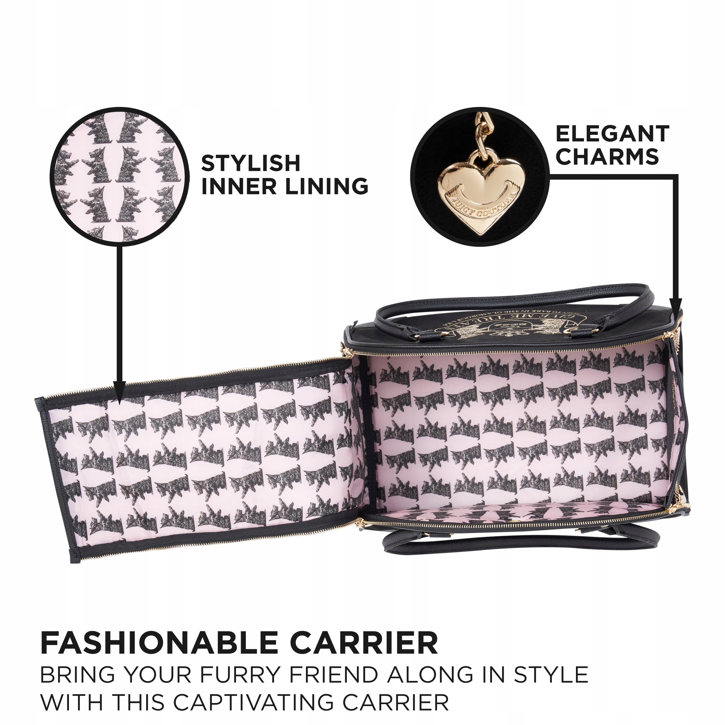 JUICY COUTURE Stylowa Czarna Torba Transportowa Dla Małych Psów i Kotów — miniatura 2