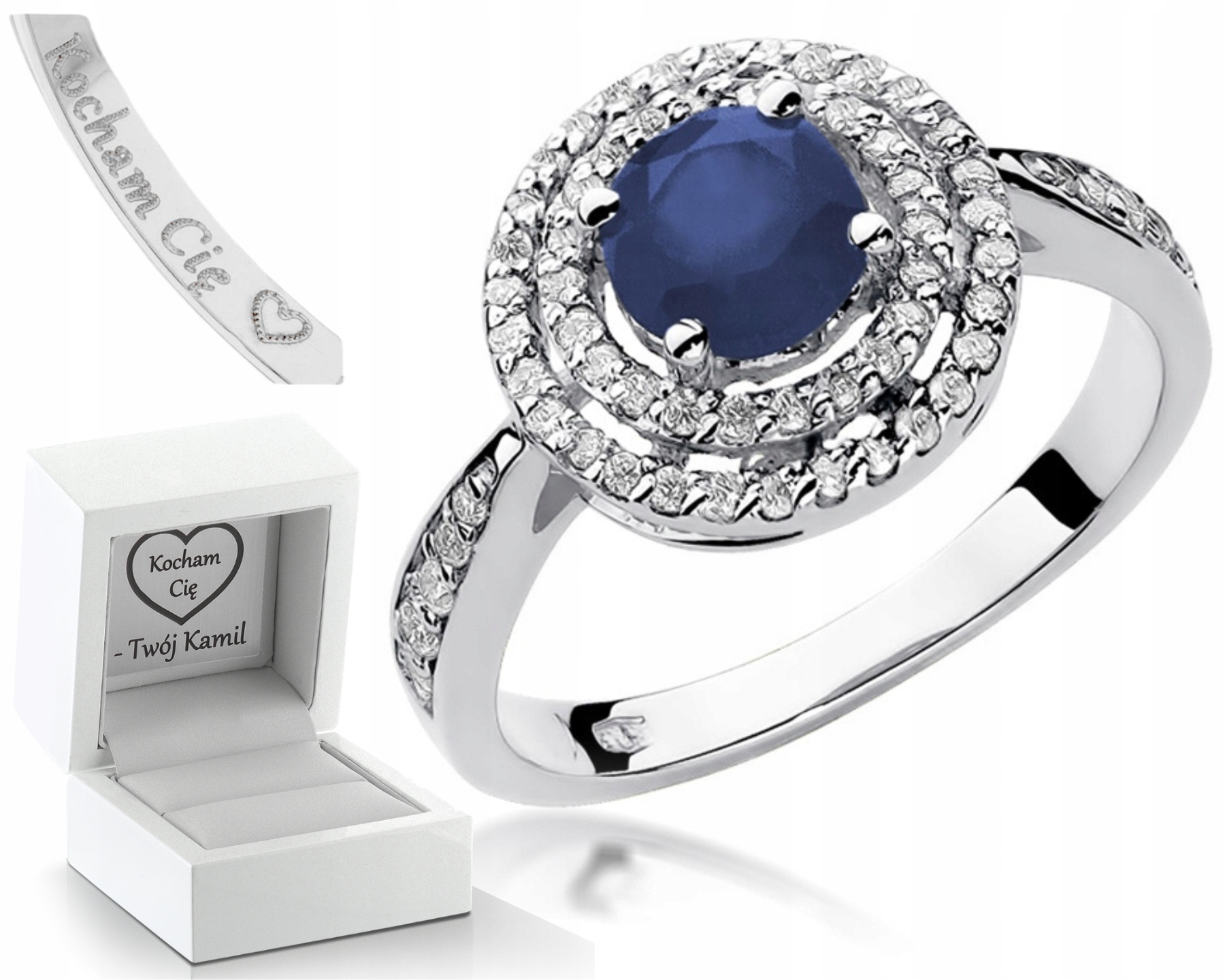 Prstýnek Safírový Briliant 0,38 Ct Bílé Zlato