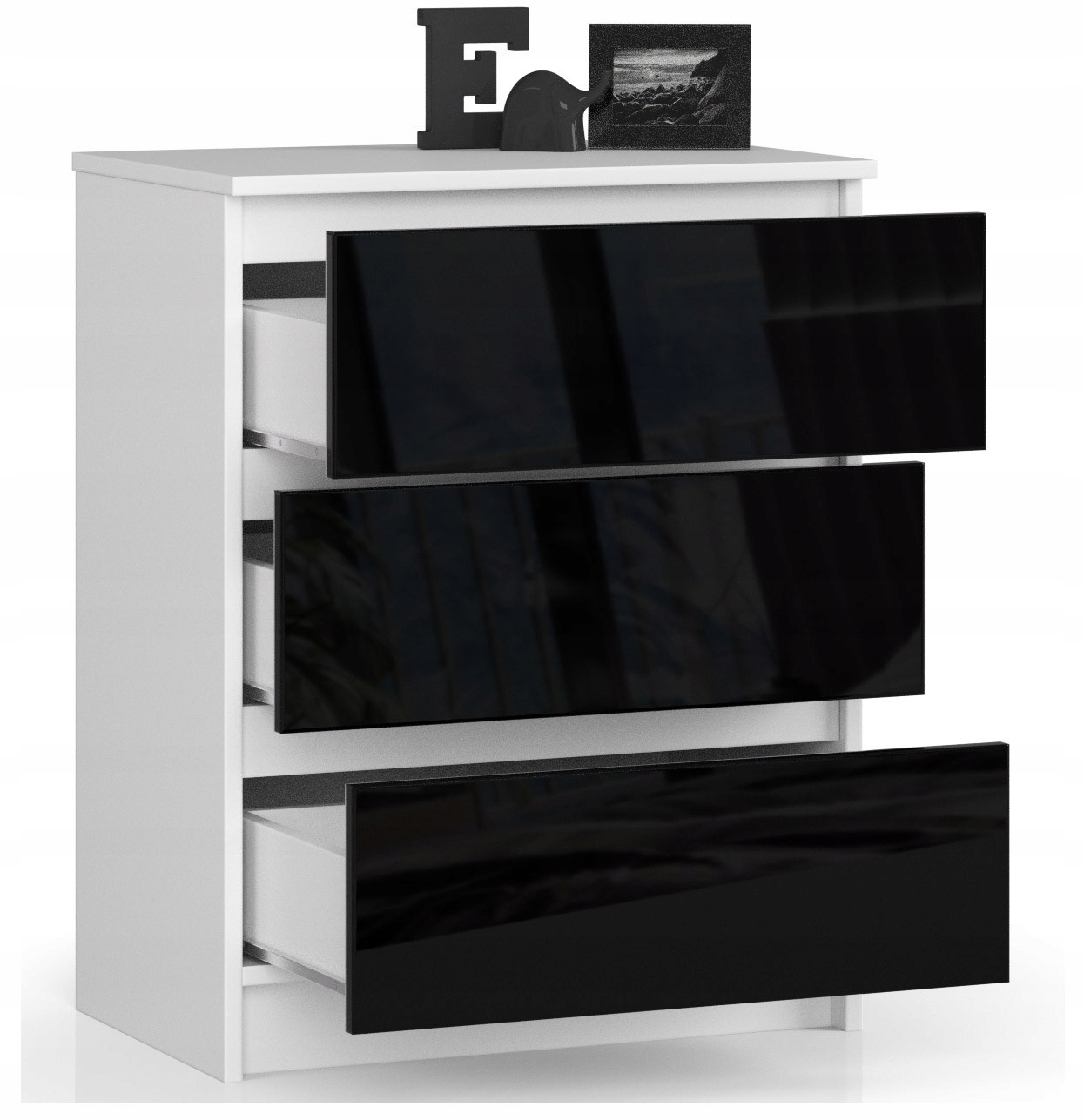 KOMODA SZAFKA BIAŁA-CZARNA POŁYSK SZUFLADY MEBLE Marka VMP