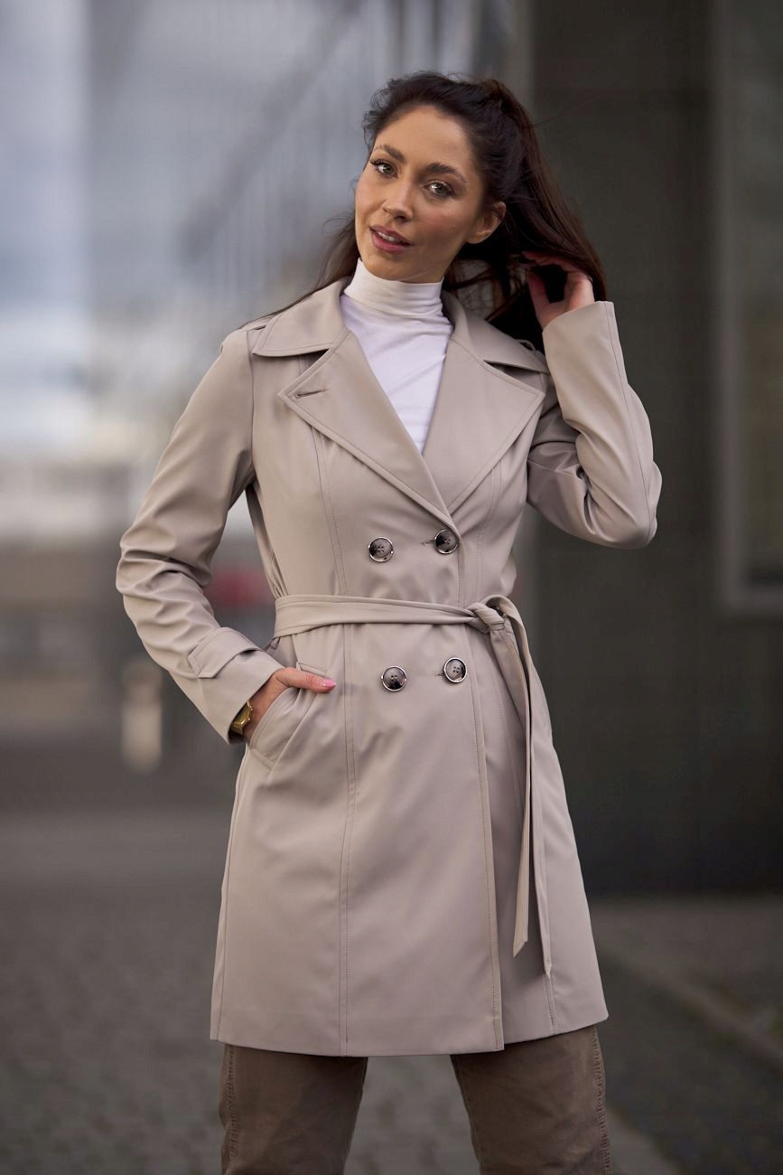 PRZEJŚCIOWY PŁASZCZ PROCHOWIEC TRENCZ BEŻOWY 34