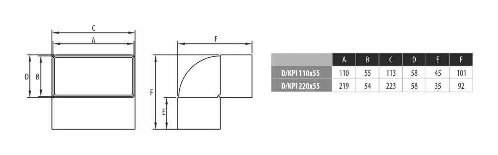 Kolanko pionowe płaskie 007-0222 D/KPI 110X55 Dospel — 10