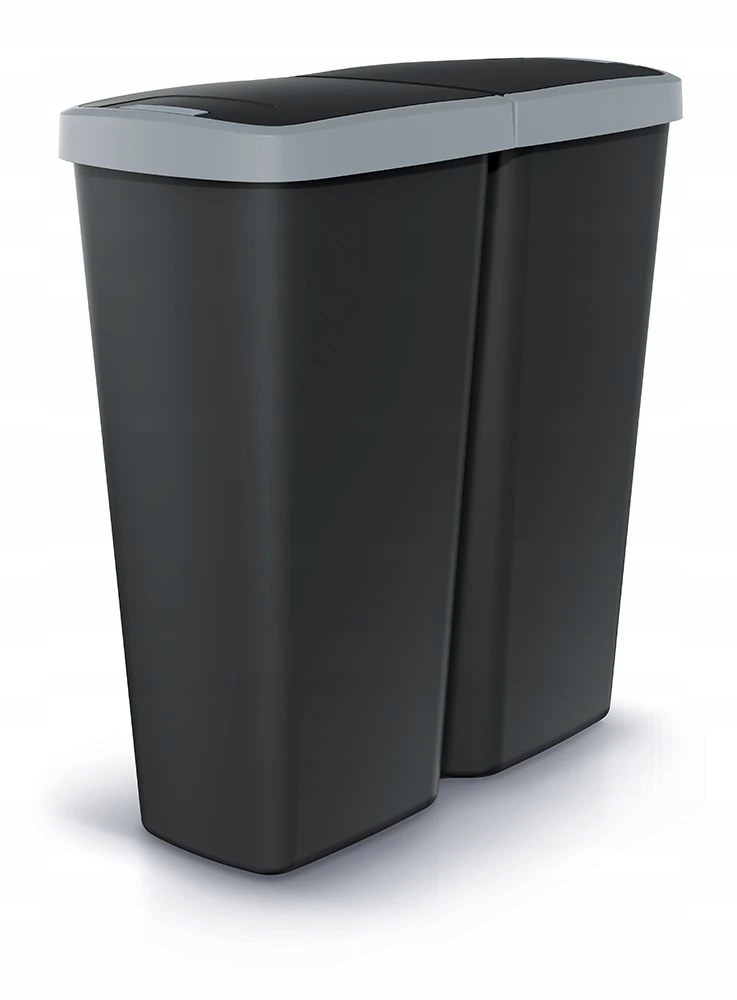 Odpadkový koš Prosperplast Compacta Q Duo, 50 l černý se světle šedým víkem