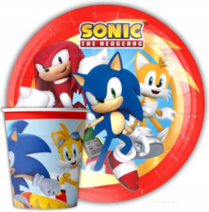 SONIC JEŻ THE HEDGEHOG KUBKI TALERZYKI SERWETKI ZESTAW 40 elem. URODZINY Marka inna