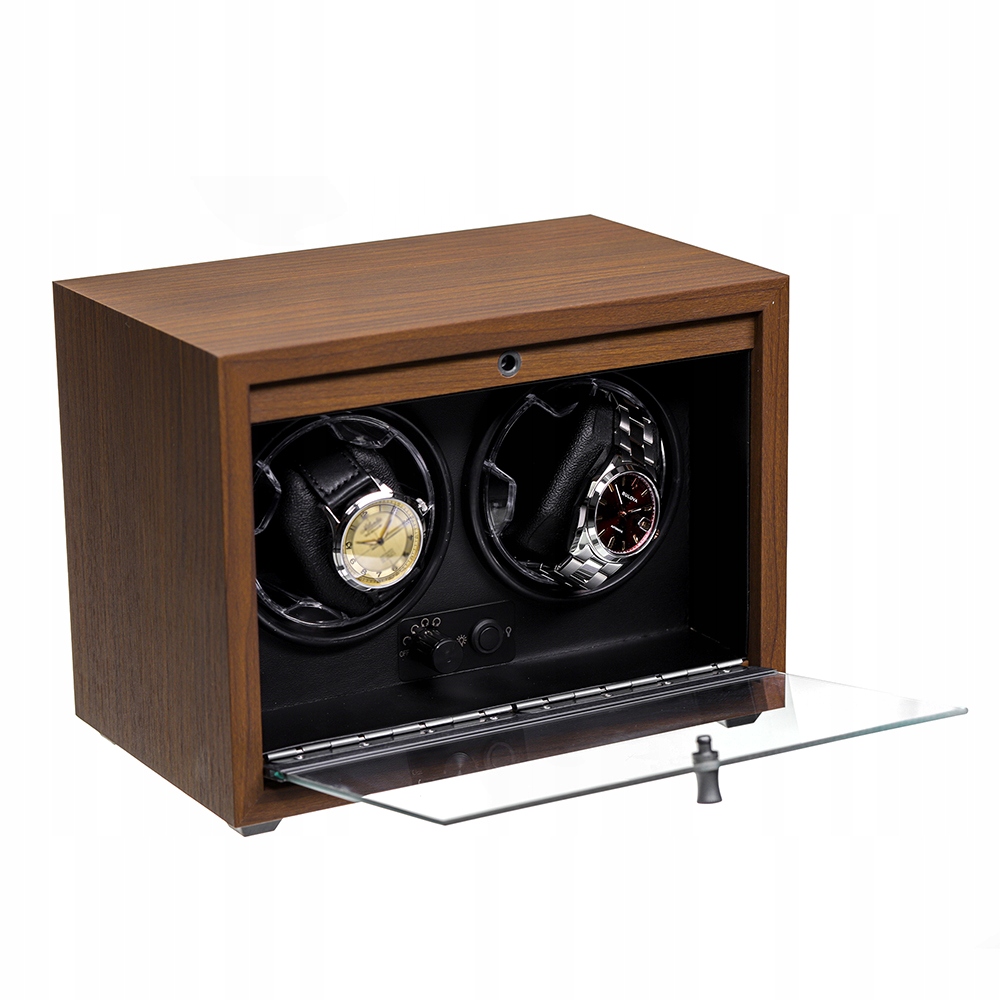 Rotomat pro 2 hodinky, krabička, vitrína, 4 rychlosti hnědý motiv dřeva