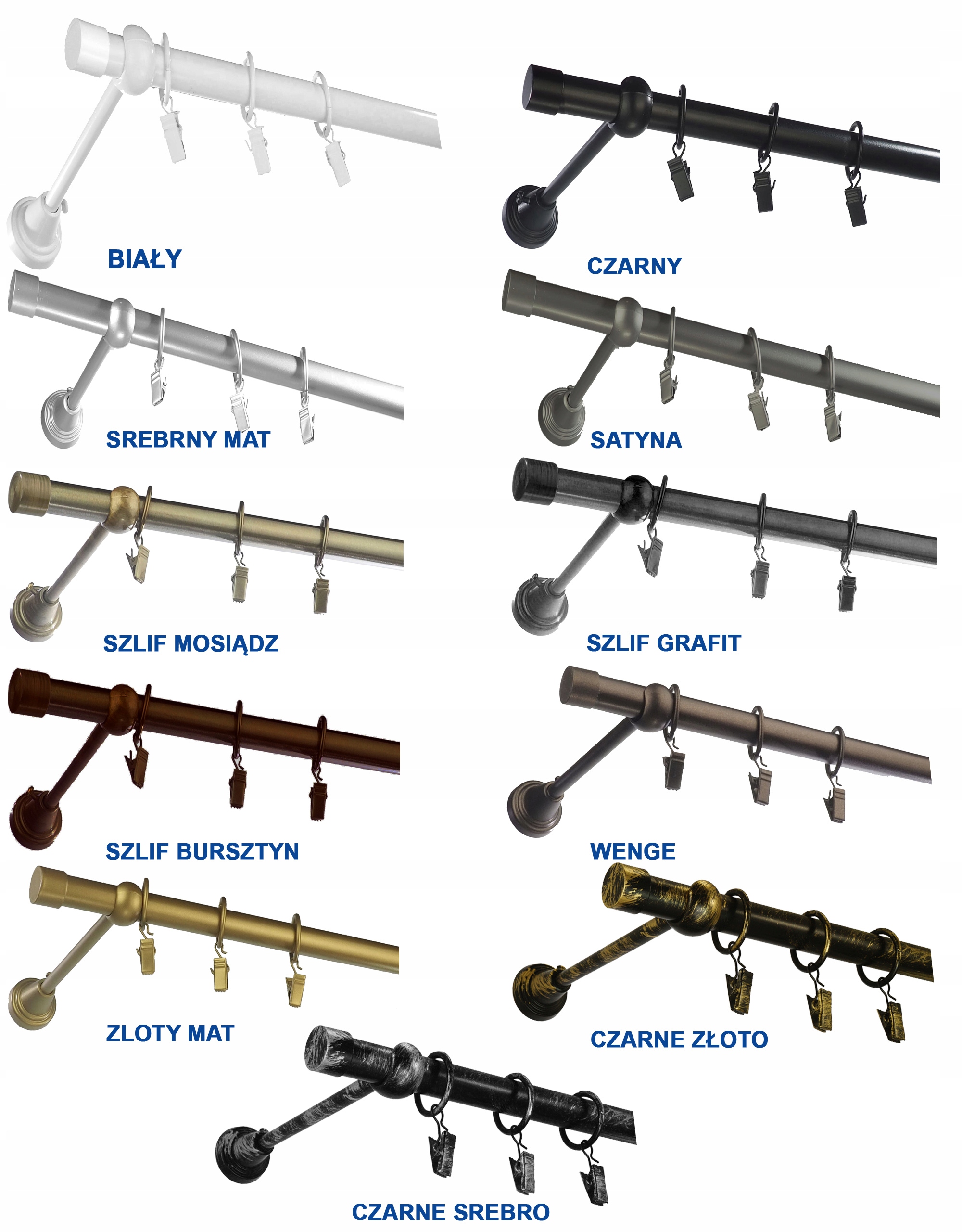 Karnisz metalowy fi 19 pojedynczy 170 cm Długość drążka 170 cm