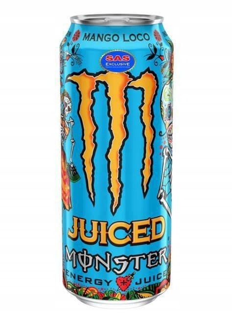 12 Sztuk Monster Mango Loco 0,5L Napój Energetyk Puszka Niebieska