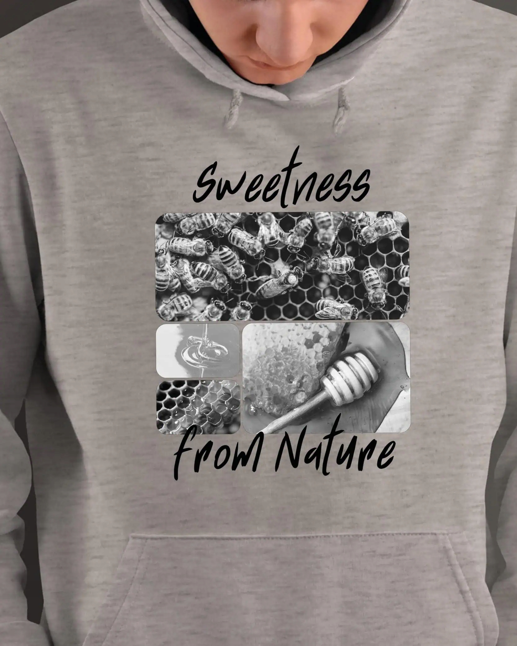 Mikina s kapucí Dárek pro včelaře Umělecká koláž Šedá XL