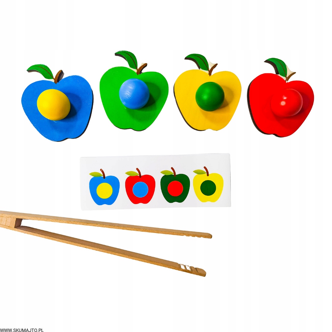 Farebné jablká, učenie farieb, mapovanie, guličky, kliešte