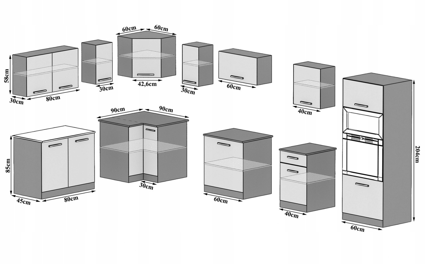 Meble kuchenne Zestaw mebli kuchennych 4,2 m BLAT Kod producenta INF ITALIA8/3/WT/R/0/B1